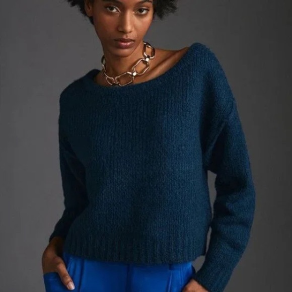 Anthropologie Chunky Knit Boatneck Sweater Teal Size Extra Small - Picture 1 of 8